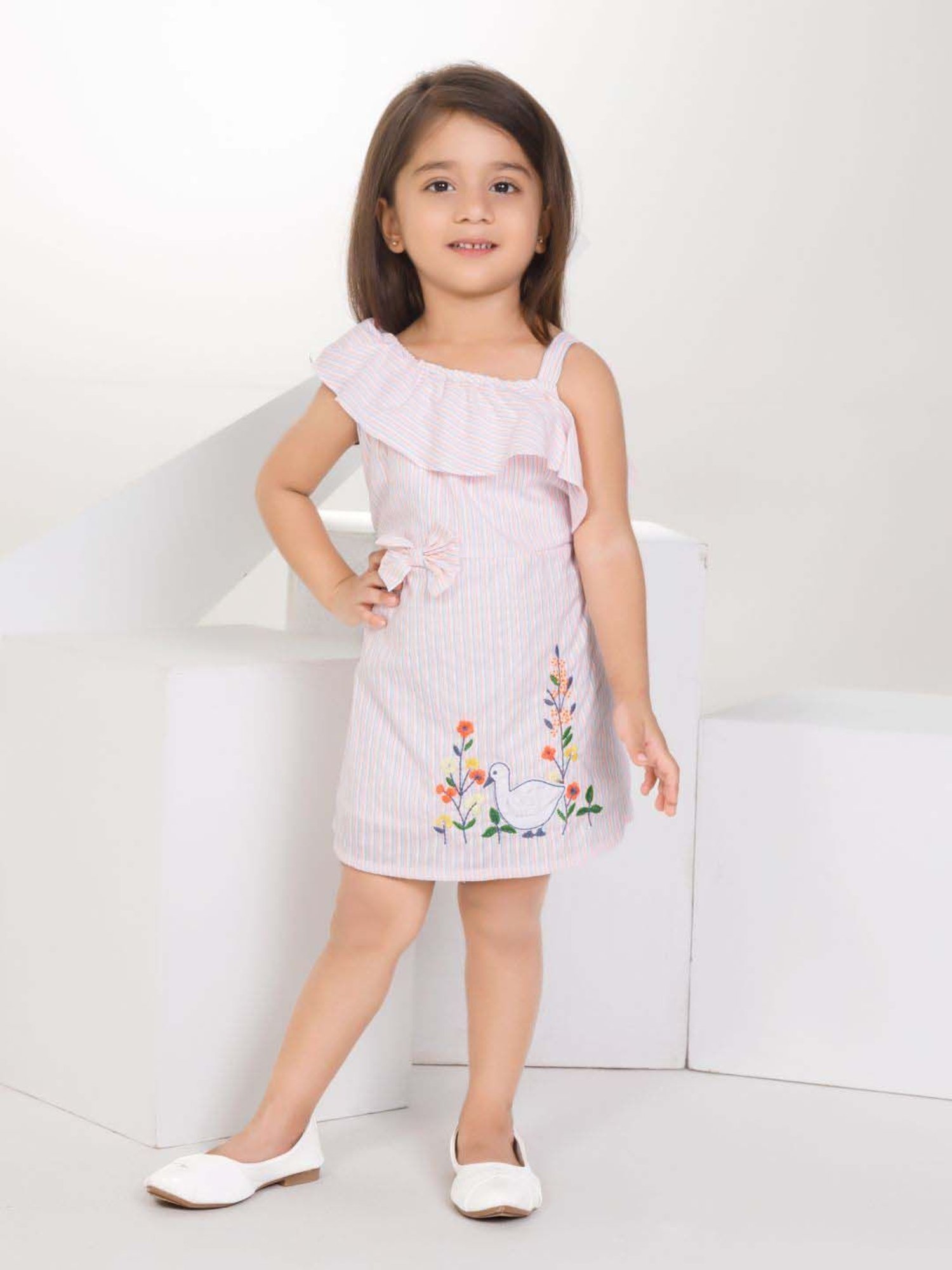 Peppermint Girls Pink Cotton Striped Dress
