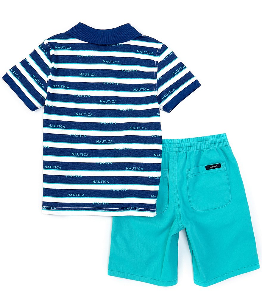 Nautica Baby Boys 12-24 Months Short-Sleeve Logo Striped Pique Polo Shirt & Microsueded Twill Shorts Set