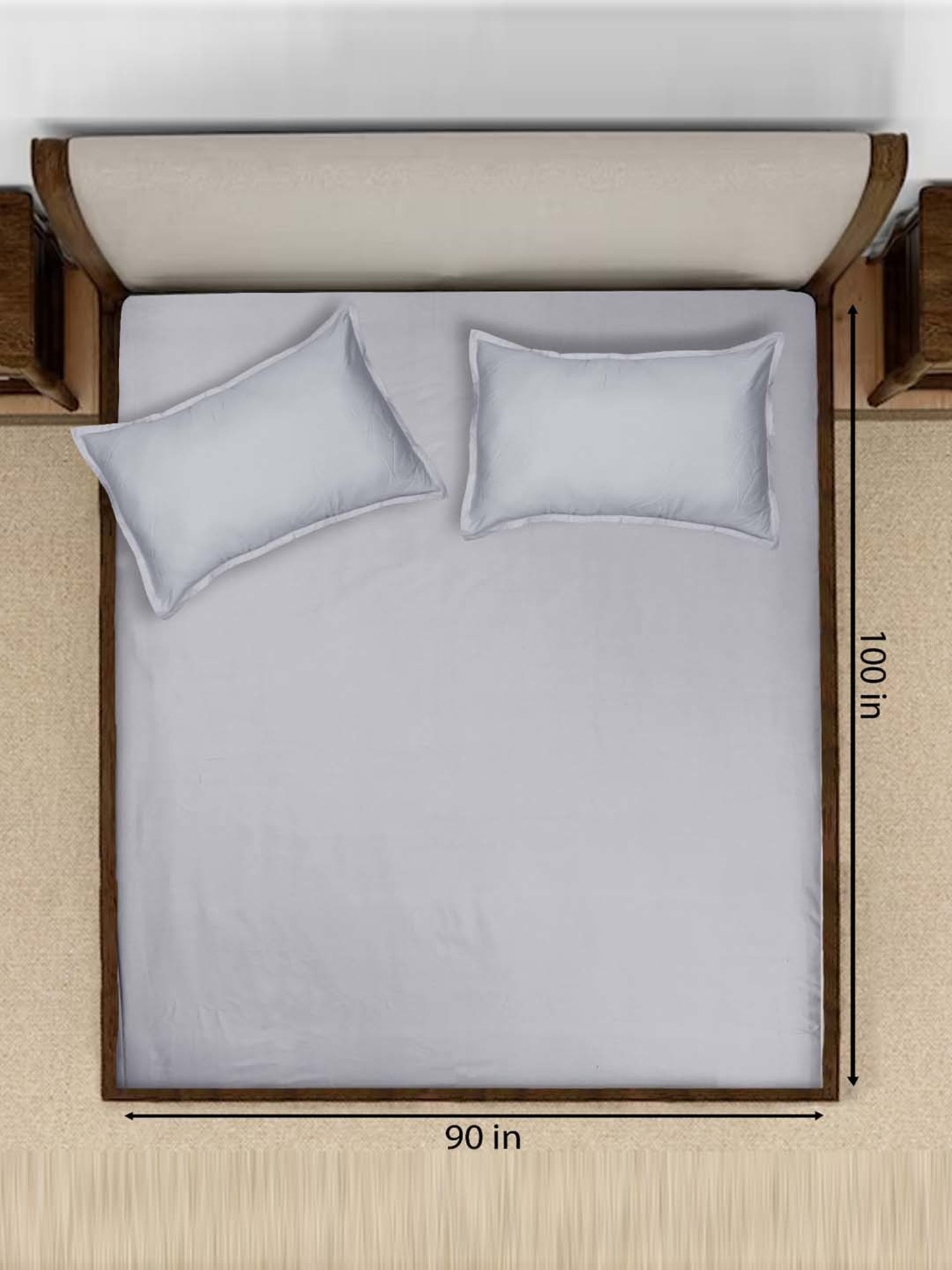 Saral Home Sheen Shine Light Grey 300 TC Cotton Queen Bedsheet with 2 Pillow Covers