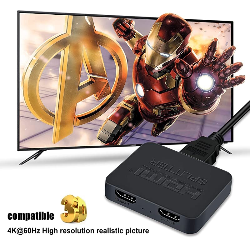 HDMI Splitter 4K@60Hz,  HDMI Splitter 1 in 2 Out, HDMI2.0b Splitter for Dual Monitors Only Duplicate/Mirror Screens, Support HDCP2.2, RGB 4:4:4, 18.5Gbps, Auto Scaling, Full HD 1080P 3D