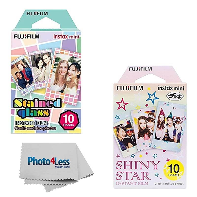 Instax Mini Stained Glass Instant Film 10 Shots +  Instax Mini Shiny Stars Instant Film 10 Shots