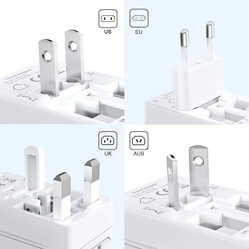 Universal Travel Adapter 250W 220V to 110V Voltage Converter with 8 Charging Ports International Travel Adapter Converter with Worldwide Plug Adapter for UKAUUSEUAsia ETL Listed