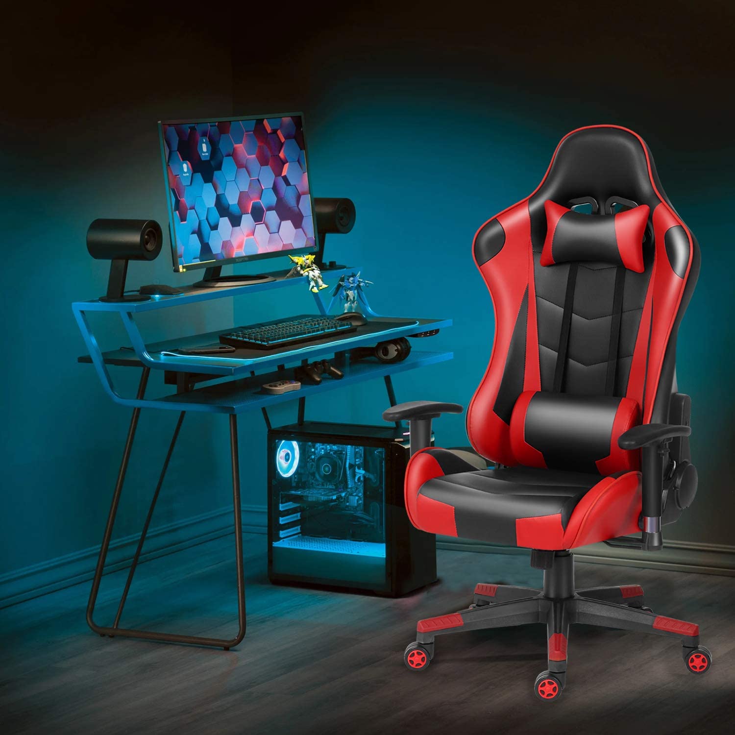 Ergonomic Gaming Chair Racing Computer Chair PU Leather Chair Adjusted Reclining Office Desk Chair with Headrest and Lumbar Support