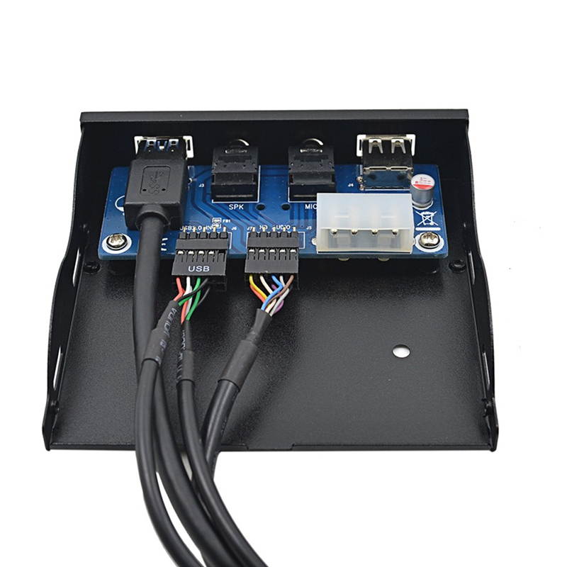 USB 3.0 + USB 2.0 2-Port 3.5 Inch Metal Front Panel Hub w/ HD Audio Output Port & Microphone Input,USB 20-pin & 10-pin to USB Type-A Femal Adapter Cable w/ 3.5" Floppy Bay Bracket