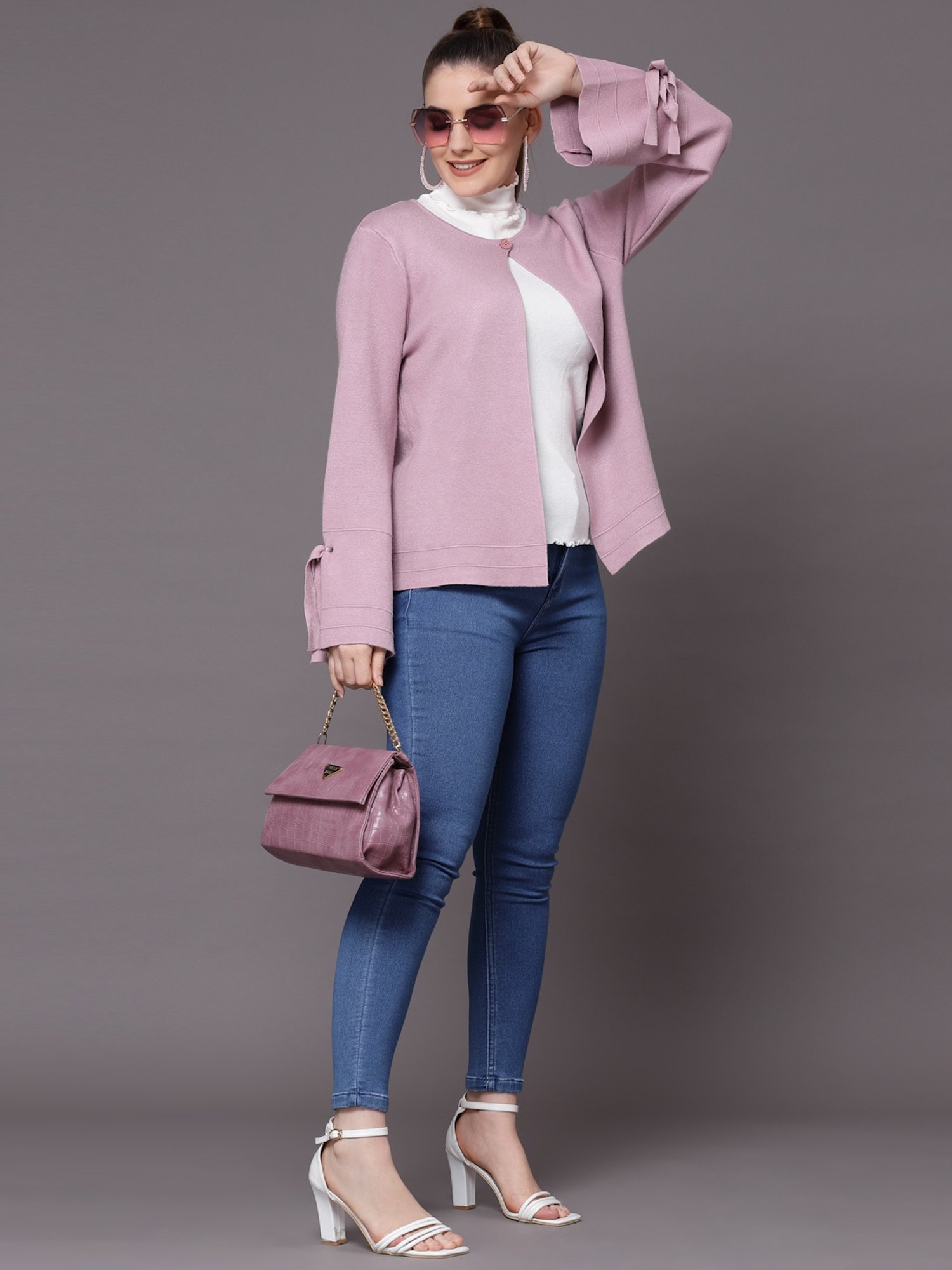Mafadeny Pink Round Neck Shrug