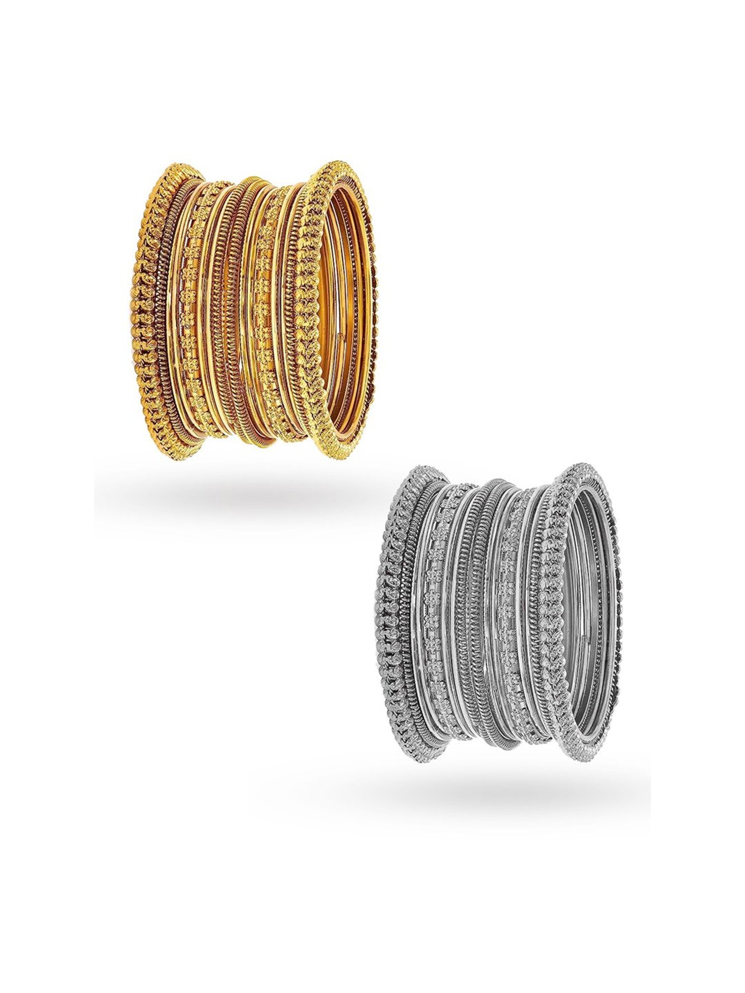 Oomph Antique Gold & Oxidized Silver Bangles - Set of 32