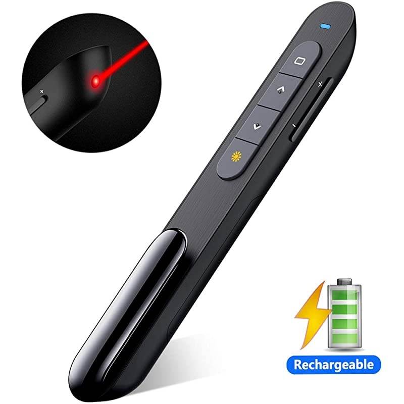 Rechargeable Presentation Clicker 100FT Wireless Presenter Remote Hyperlink Volume Control PowerPoint Clicker Presentation Remote 24GHz USB Presentation Pointer for Mac Laptop Computer