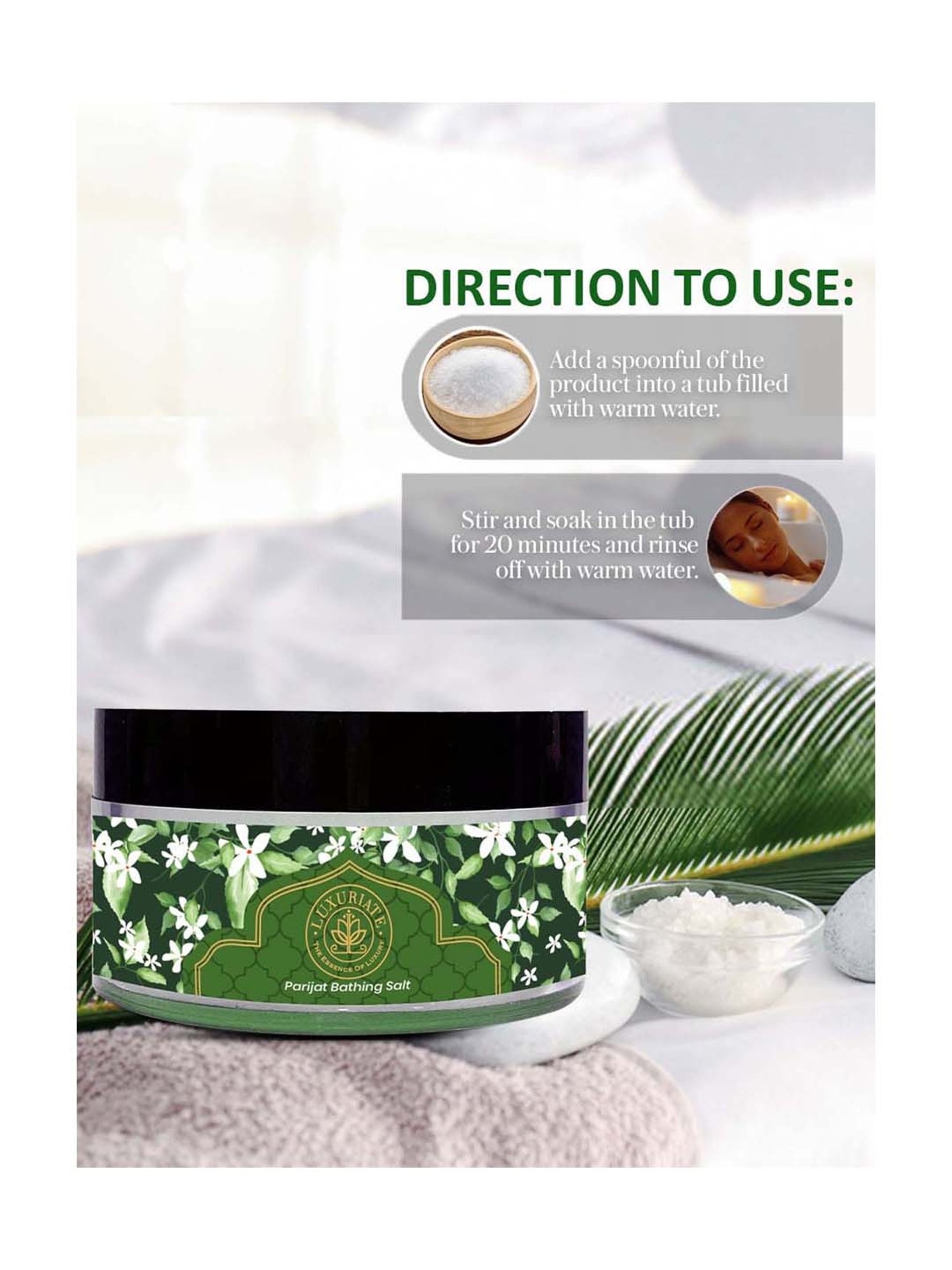 Luxuriate Natural and Mineral Rich Parijat Bath and Foot Spa Bathing Salt - 150 gm