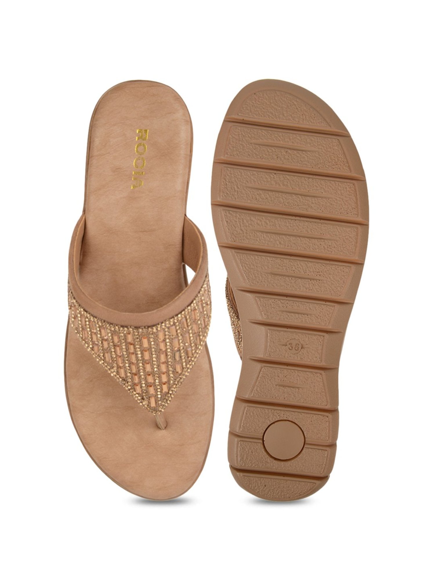 Rocia by Regal Women's Antique Gold Thong Wedges