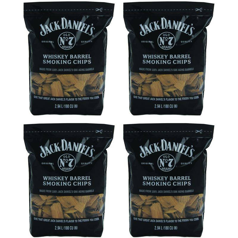 Jack Daniel's Whiskey Barrel Smoking Oak Wood Chips, 180 Cubic Inches (4 Pack)