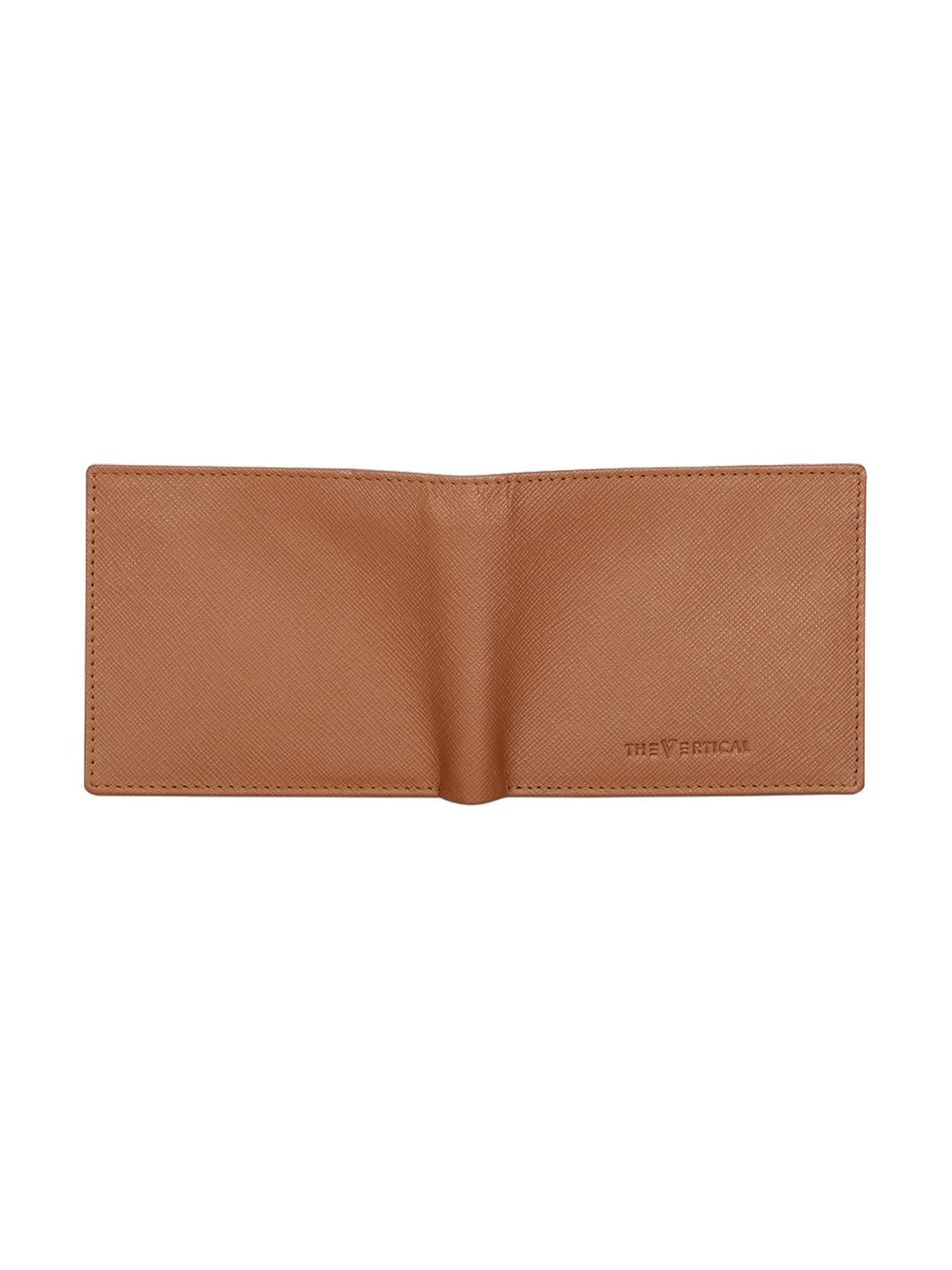 The Vertical Tan Textured Leather Bi-Fold Wallet for Men