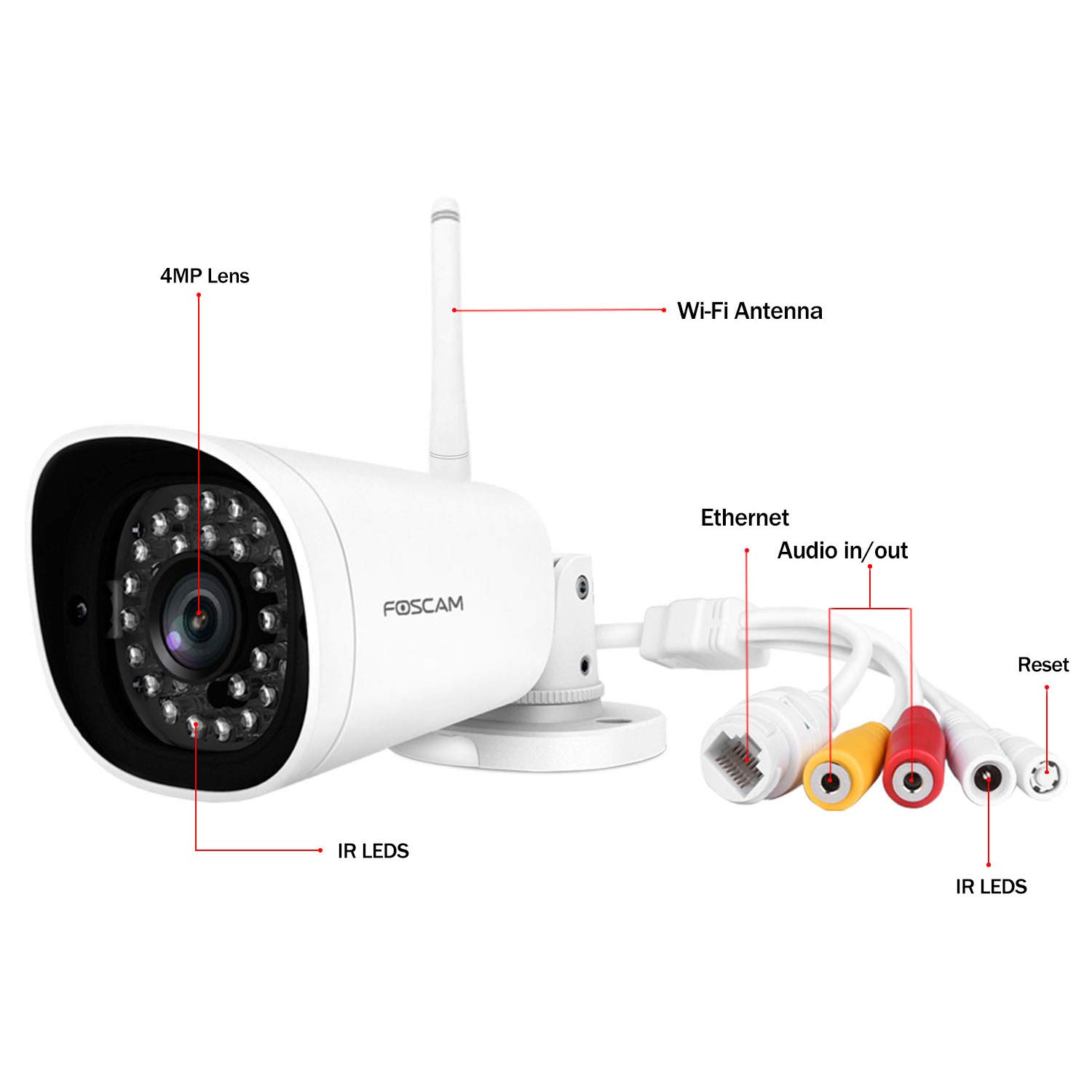 Foscam G4 Full HD 4MP(2K) WiFi Security Camera with Motion Detection, Free Cloud Service Included, 65ft Night Vision with IR Lights, IP66 Weatherproof for Indoor or Outdoor
