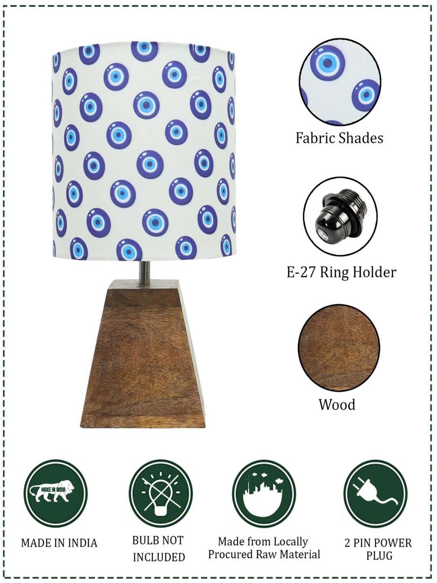 Homesake Turkish Evil Eye Multicolor Wood Pyramid Table Lamp with Fabric Lampshade