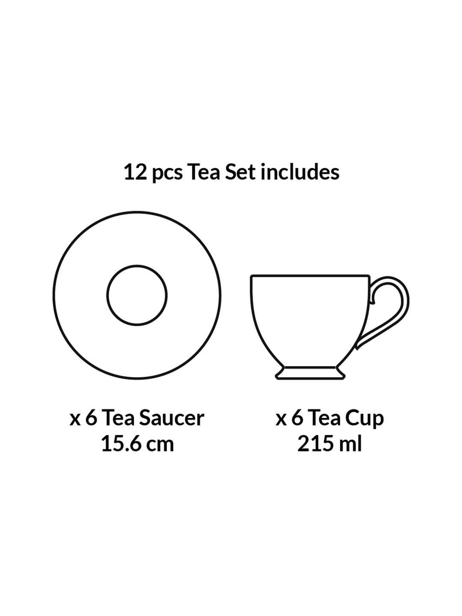 Noritake Ville De Platine White & Grey Porcelain 6 Cups (0.215 L) & 6 Saucers