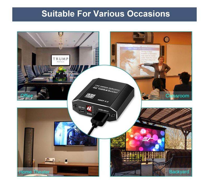 HDMI Splitter 1 in 2 Out - EULAN Full HD 1080P 3D 4K HDMI Switch HDMI2.0b Splitter Support 3840x2160@60Hz, HDCP2.2, RGB 4:4:4, 18.5Gbps, Auto Scaling