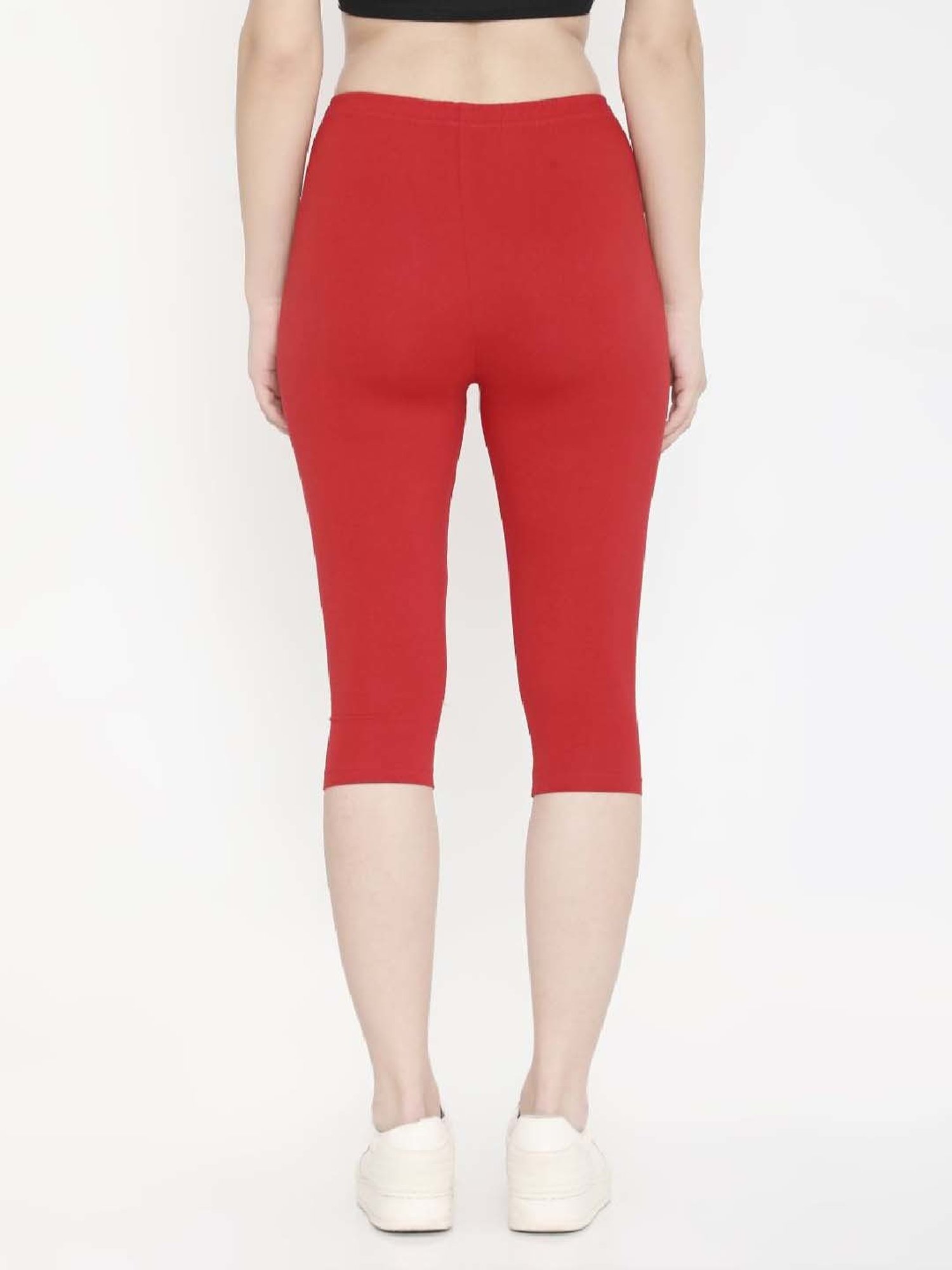 FEELINGS Red Cotton Plain Capris