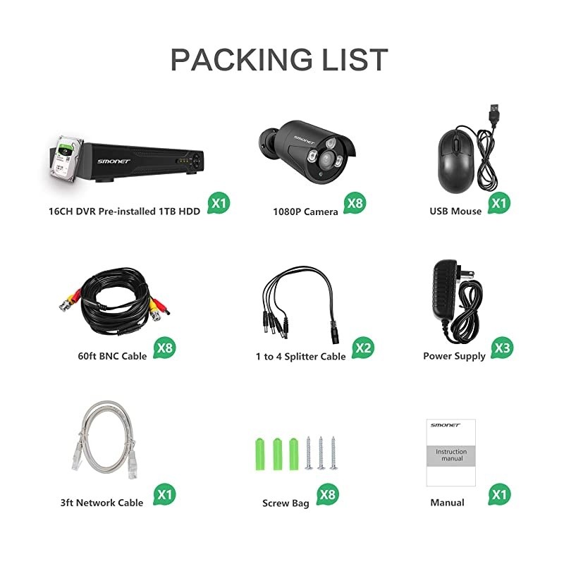 16CH Expandable?  5MP Lite Security Camera System,Wired Surveillance System Indoor Outdoor 1TB Hard Drive,8x1080P IP66 Waterproof Home CCTV Cameras,DVR Kits,Easy Remote,Night Vision,Playback