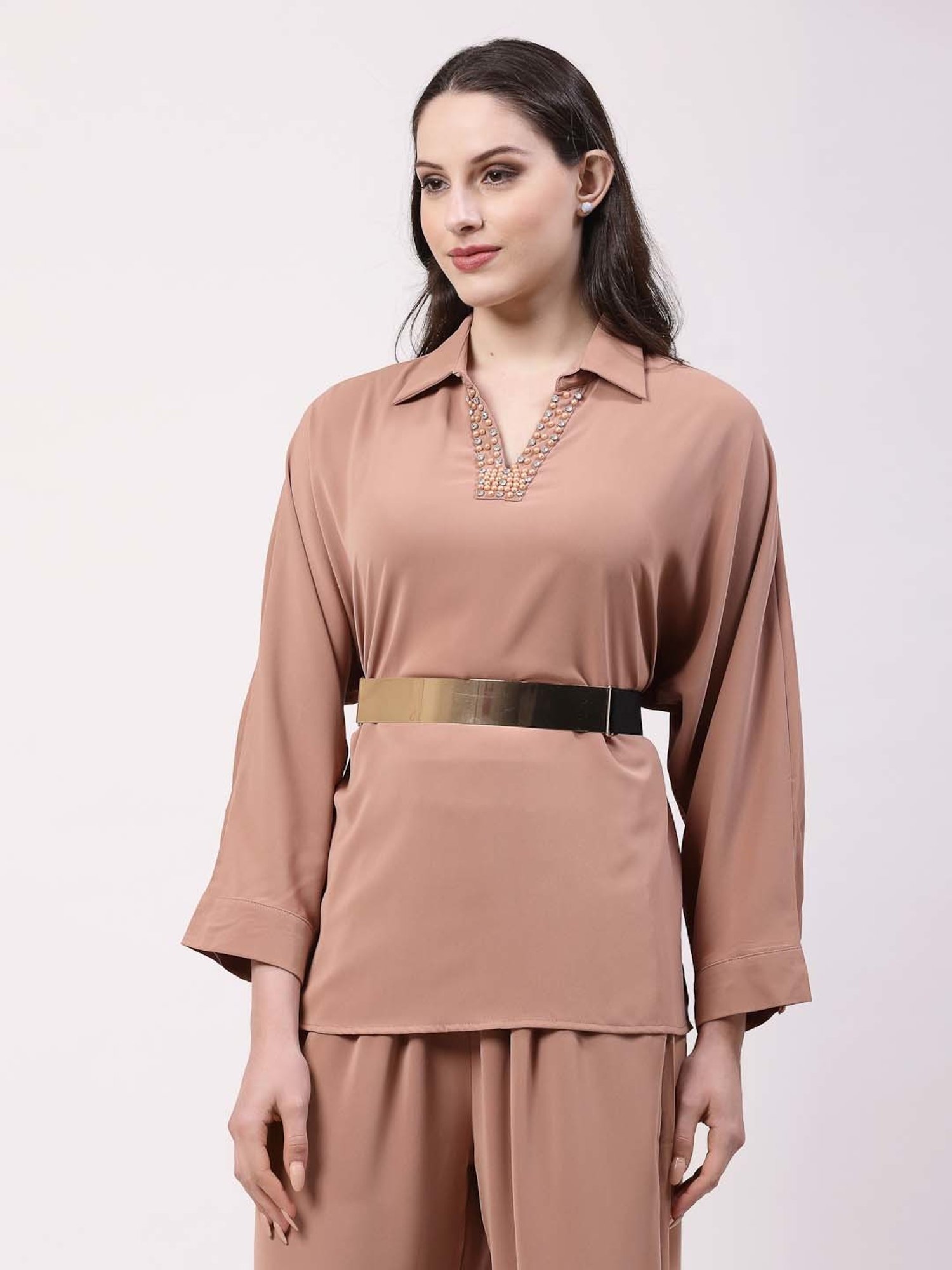 NVR Circular Gold Plated Adjustable Broad Belt for Women