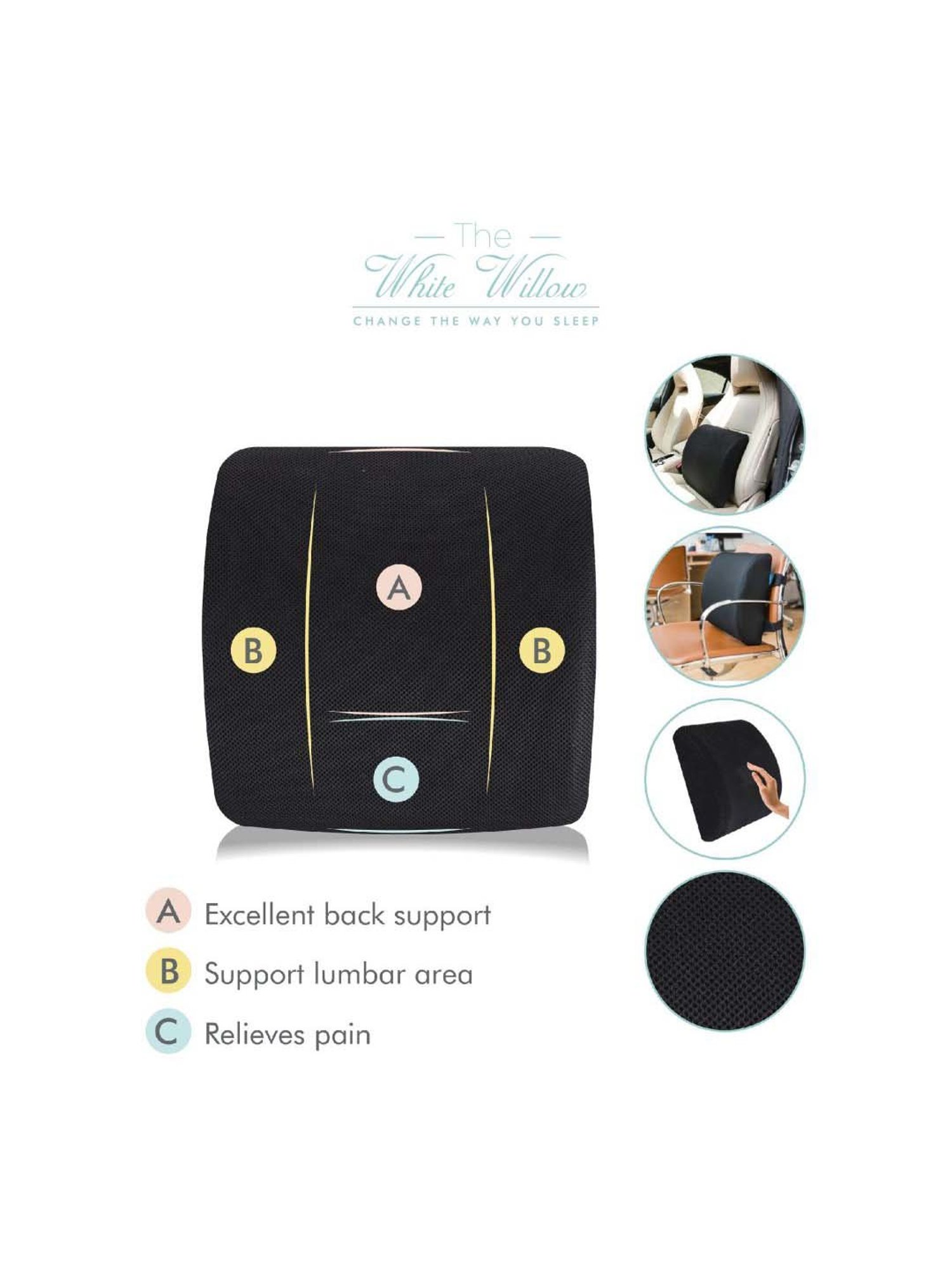 The White Willow Black Back Support Cushion - Set of 1