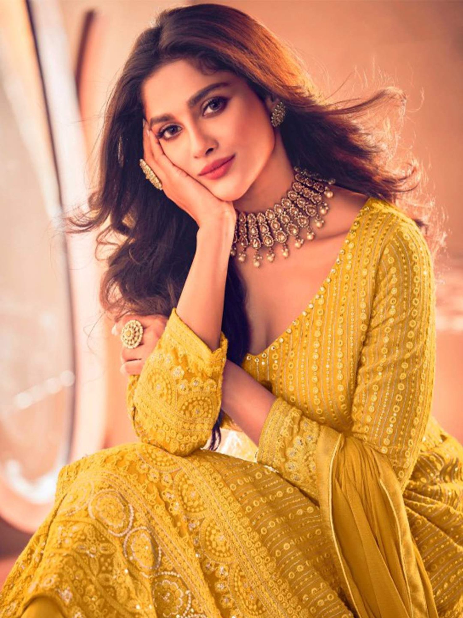 Odette Yellow Embroidered Unstitched Dress Material