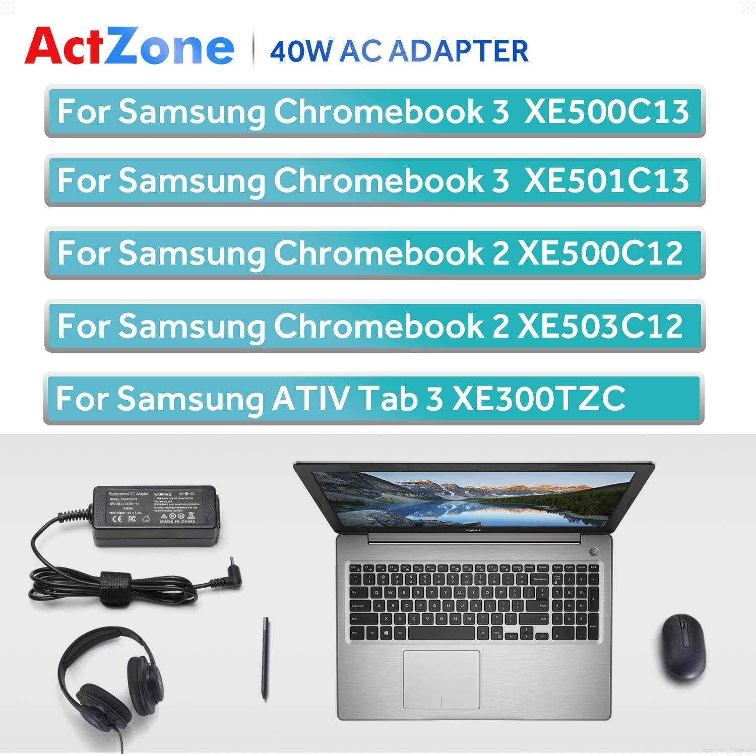 40W 26W Chromebook Ac Adapter Charger for Samsung Chromebook 2 3 500C 503C 303C XE500C12 XE500C13 XE501C13 XE503C12 XE503C32 XE303C12 XE303C12-A01US A12-040N1A PA-1250-98 AA-PA3N40W Power Supply Cord