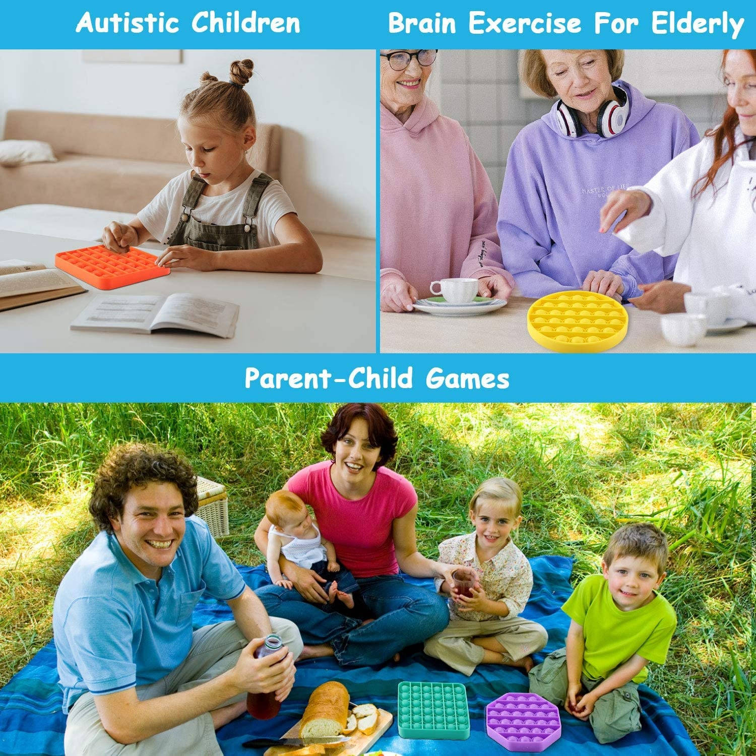 DALOJOE Push Pop Pop Bubble Fidget Sensory Toy, Pop Fidget Toys, 4 Pack Silicone Squeeze Sensory Toys, Stress Relief Toy, Autism Special Needs Anxiety Relief, Educational Toy, for Kids, Adults, Gifts