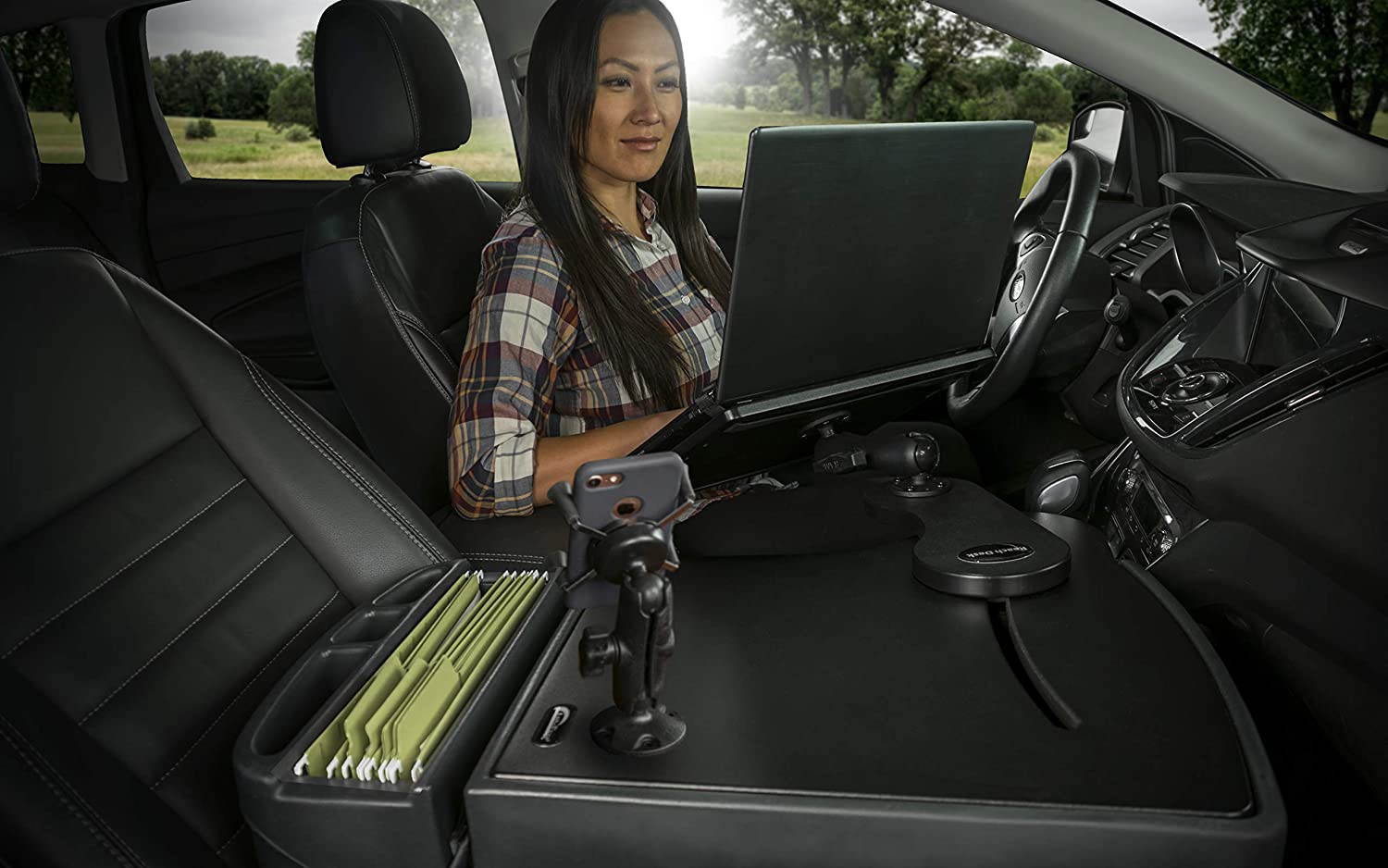 AutoExec AUE10075 Reach Front Seat Car Desk Black Finish with Built-in 200 Watt Power Inverter and Phone Mount
ReachDeskS-03FS BLK