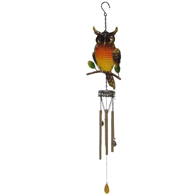 Melrose 35" Retro Right Facing Owl Outdoor Patio Garden Wind Chime - Orange
