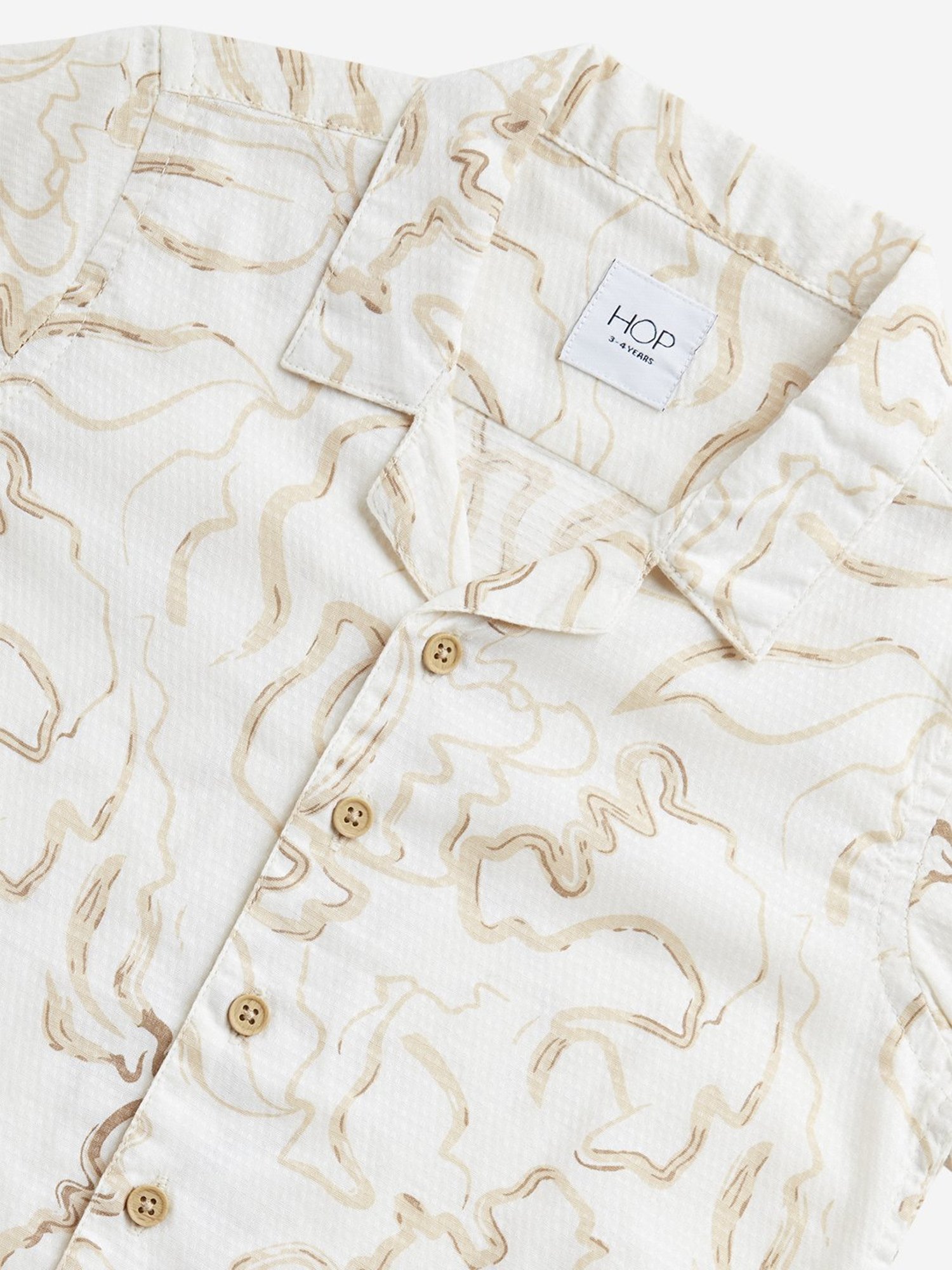 HOP Kids by Westside Beige Marble Print Resort-Fit Cotton Shirt