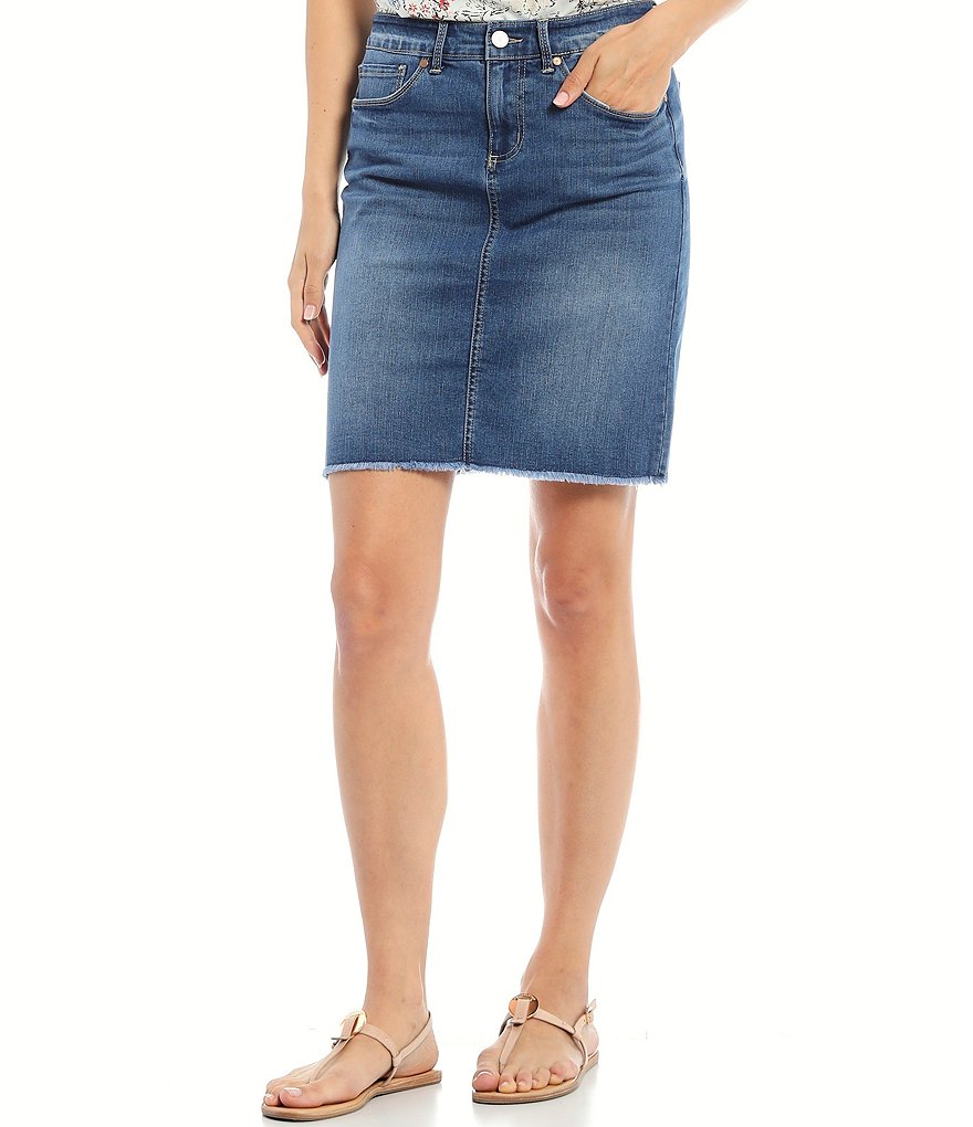 Code Bleu Liza Stretch Denim Frayed Hem A-line Skirt