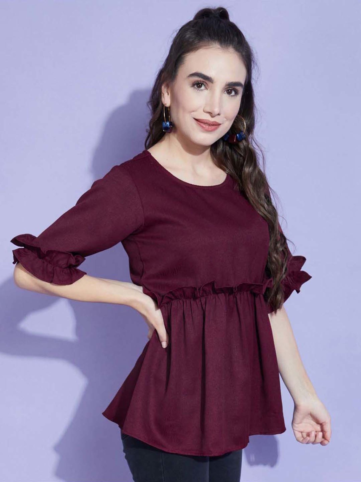 SELVIA Maroon Regular Fit Top