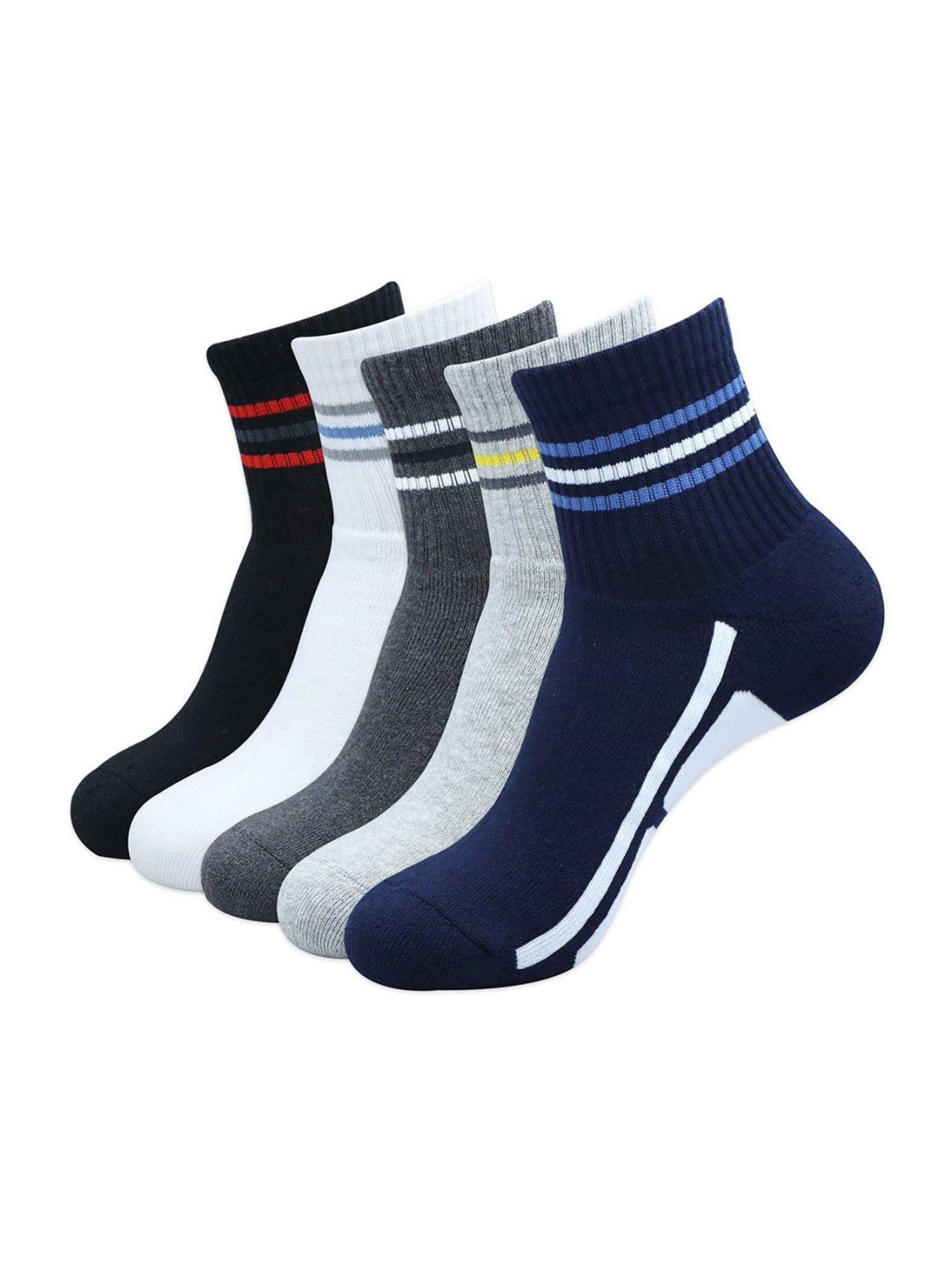 BALENZIA Cotton Colour Block Cushioned High Ankle Sports Socks (Pack Of 5)