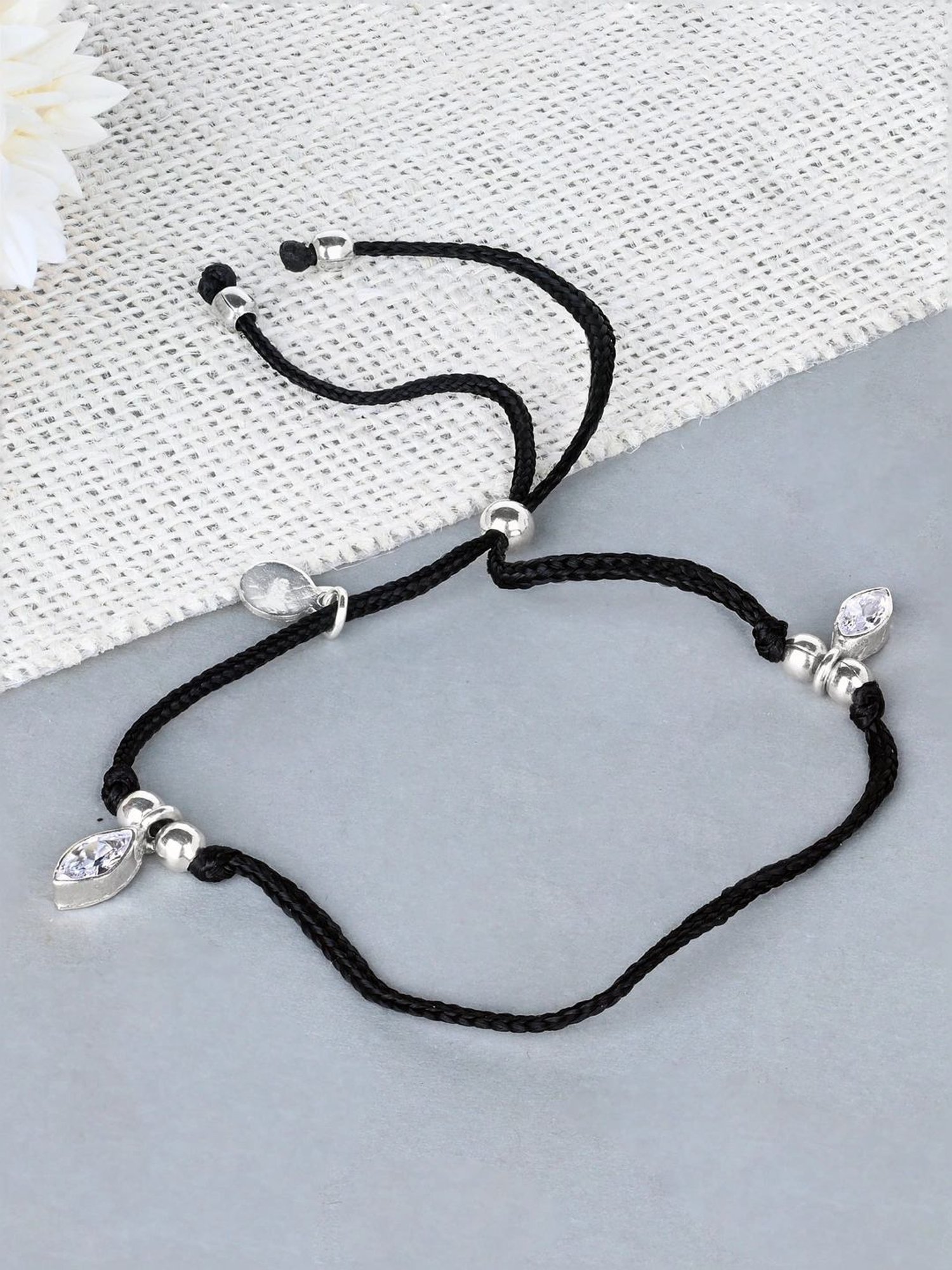 Touch925 Crystal Edge Silver Thread Anklet for Women