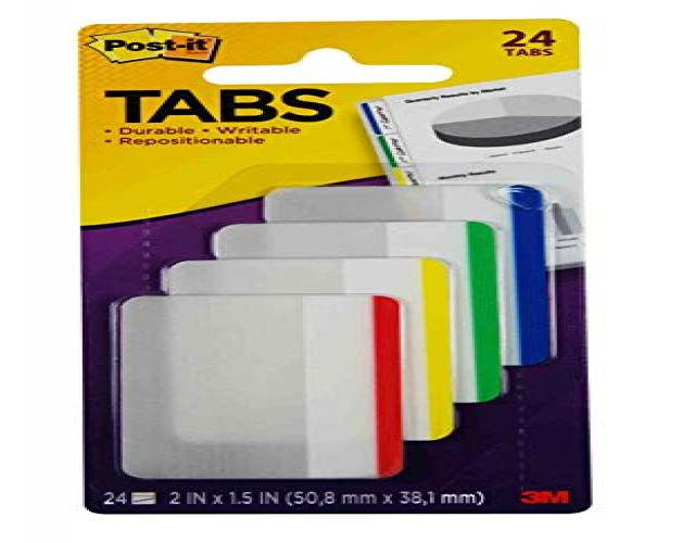 Post-it Tabs, 2-Inches Lined, 4 Assorted Primary Colors, 6-Tabs/Color, 24-Tabs/Pack