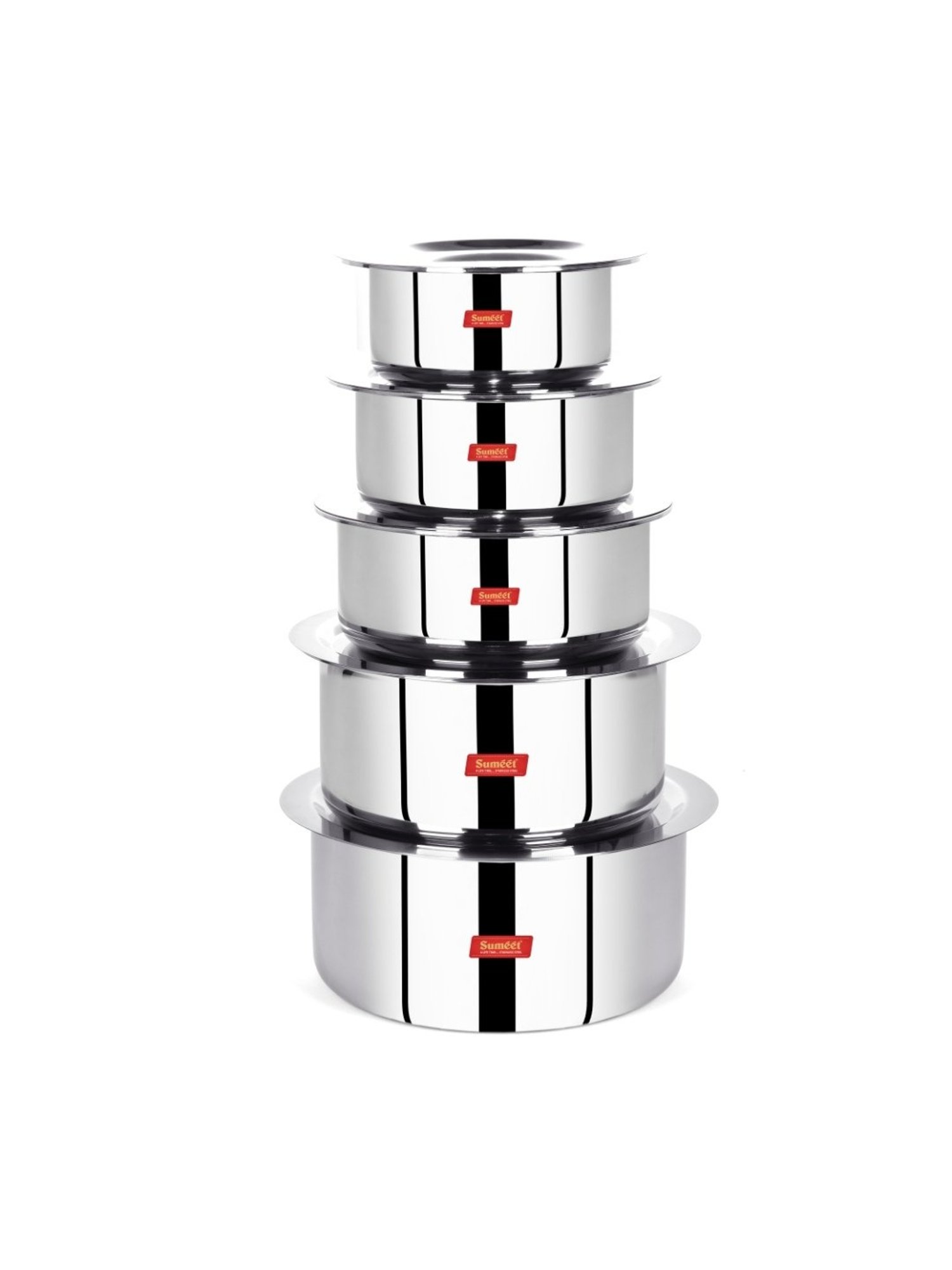 Sumeet Cook Smart TriPly SAS Tope Set of 5Pc with Lid-(1.1L,1.6L,2L,3L,4,)(14cm,16Cm,18Cm,20Cm,22Cm)