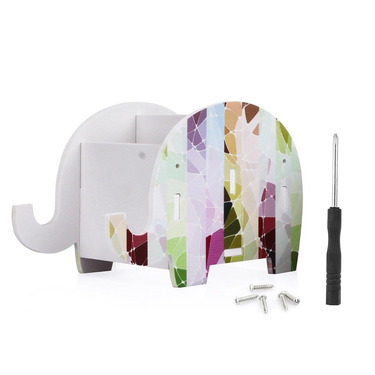 COOLBROS Elephant Pencil Holder With Phone Holder Desk Organizer Desktop Pen Pencil Mobile Phone Bracket Stand Storage Pot Holder Container Stationery Box Organizer (striped elephant)
