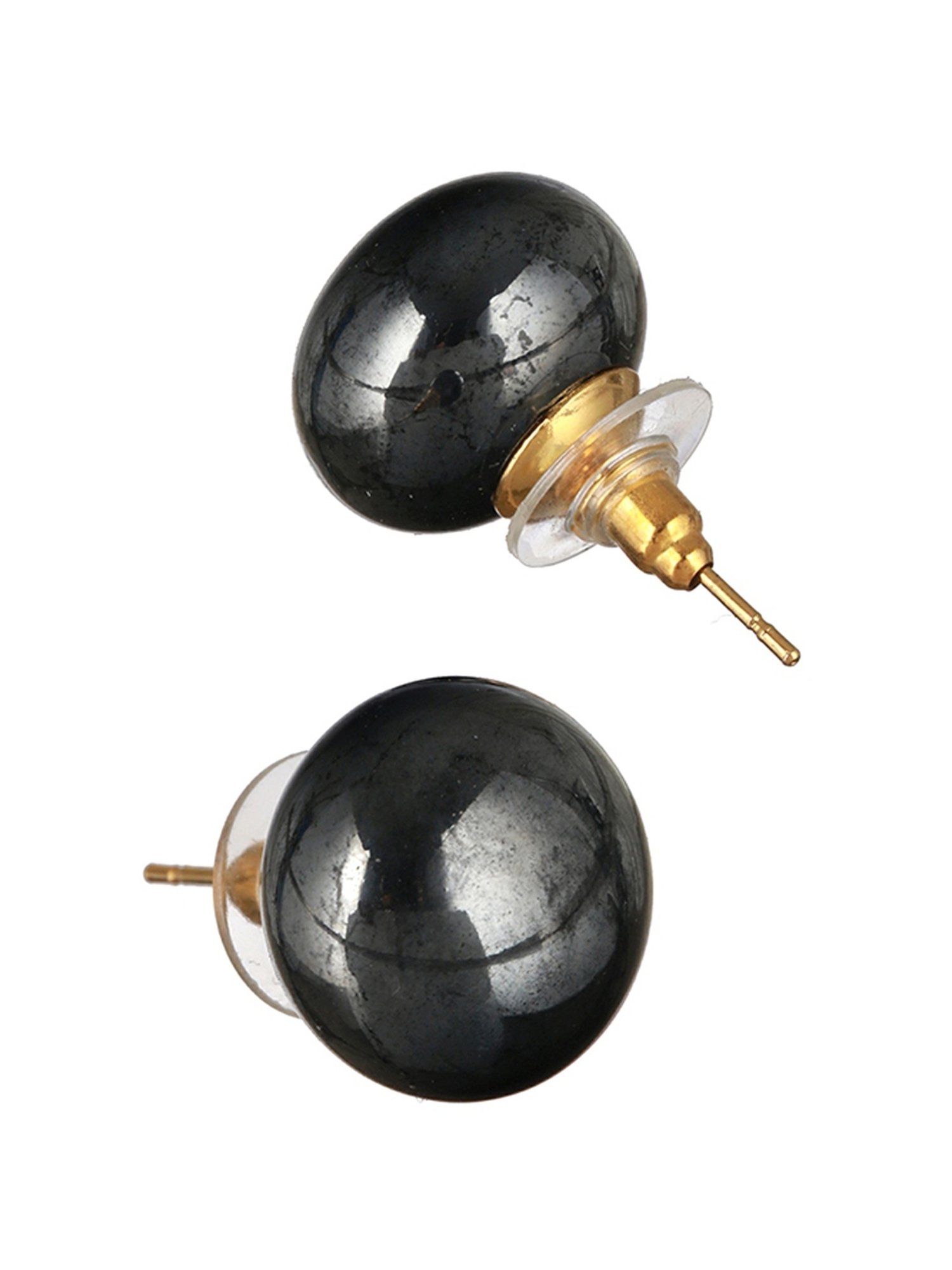 Prita by Priyaasi Glossy Dark Grey Sphere Stud Earrings