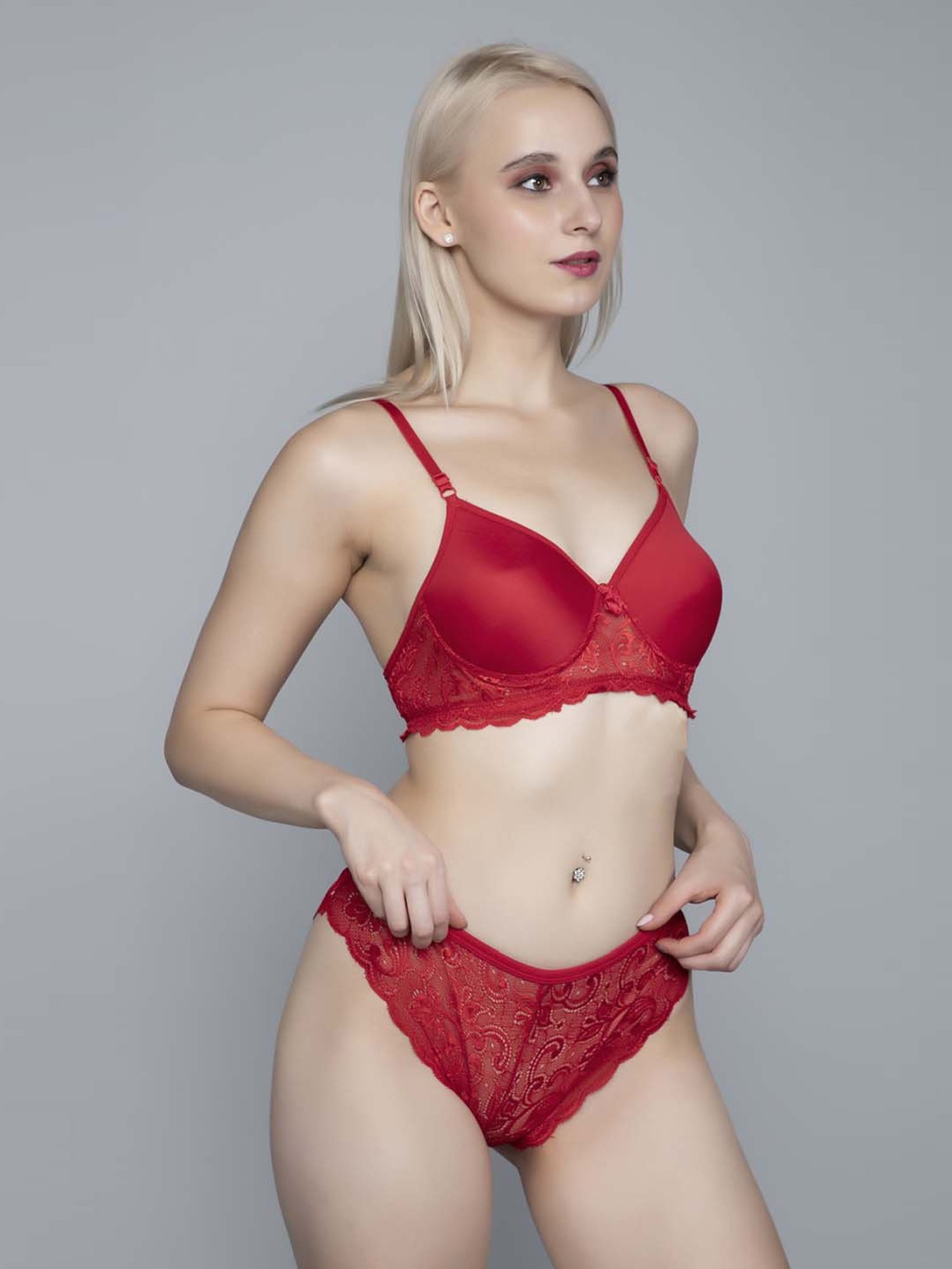 mod & shy Pink Self Pattern Lingerie Set