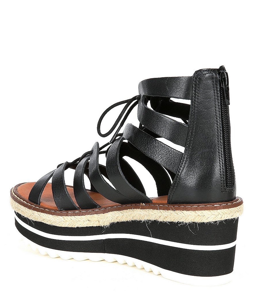 GB Whirrl-Windd Strappy Leather Lace-Up Platform Espadrille Detail Wedges