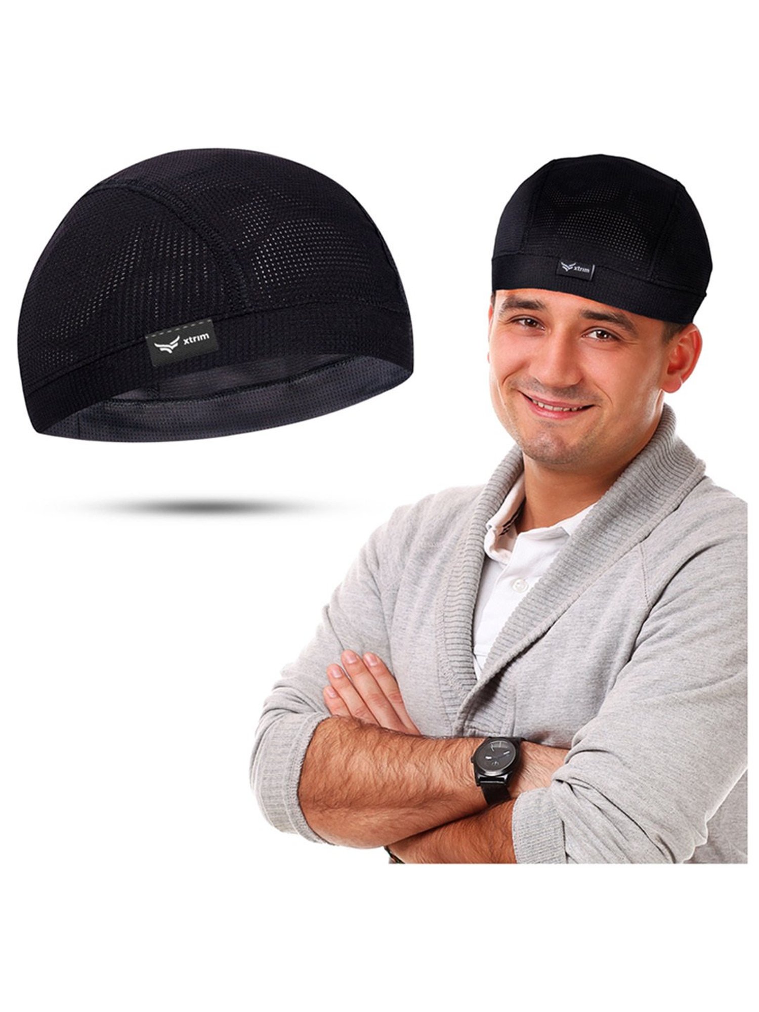 Xtrim Sweat Cooling Cotton Helmet Skull Cap (Black) Size - Free Size