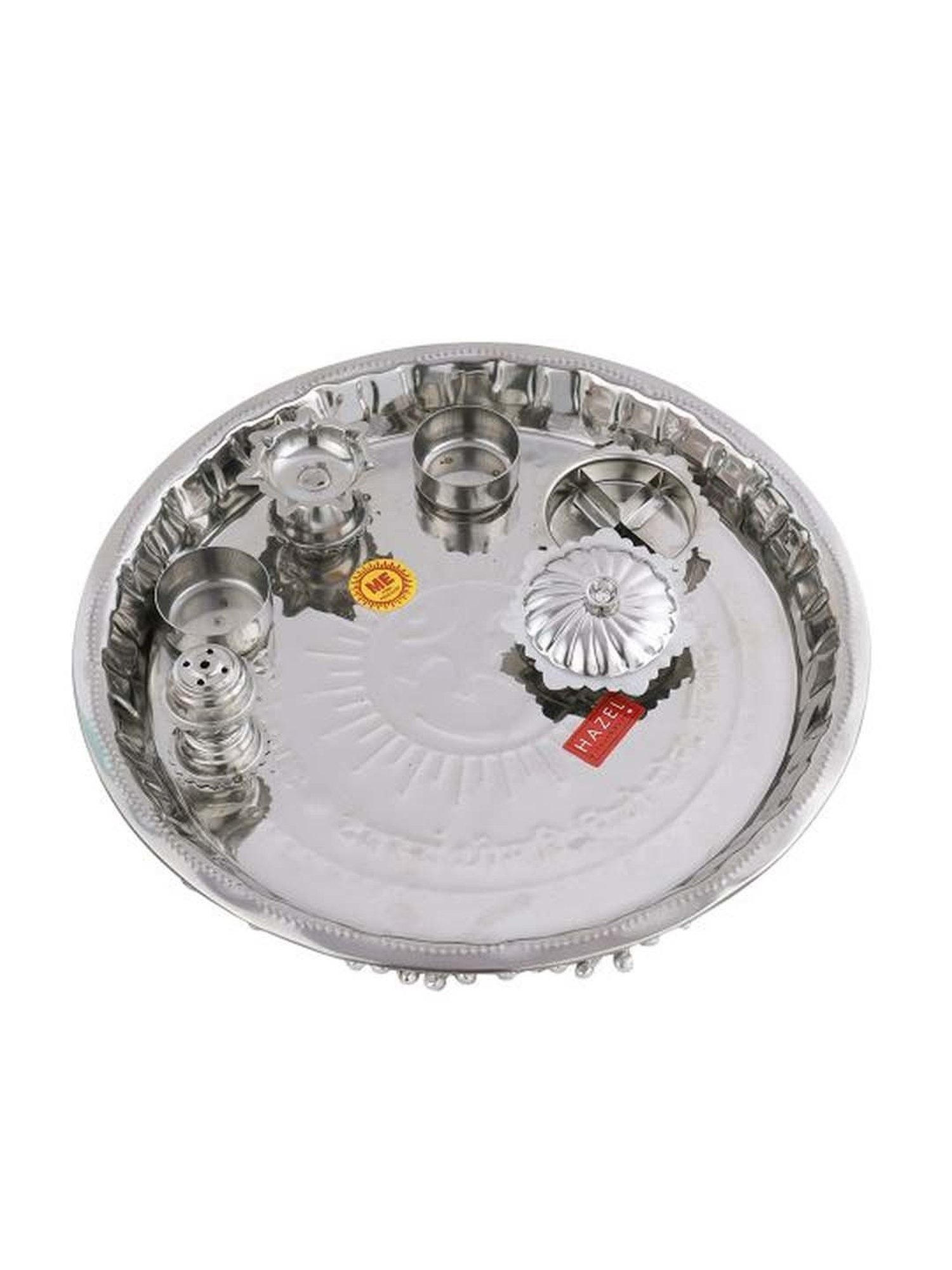 HAZEL Silver Stainless Steel Gungroo Pooja Thali