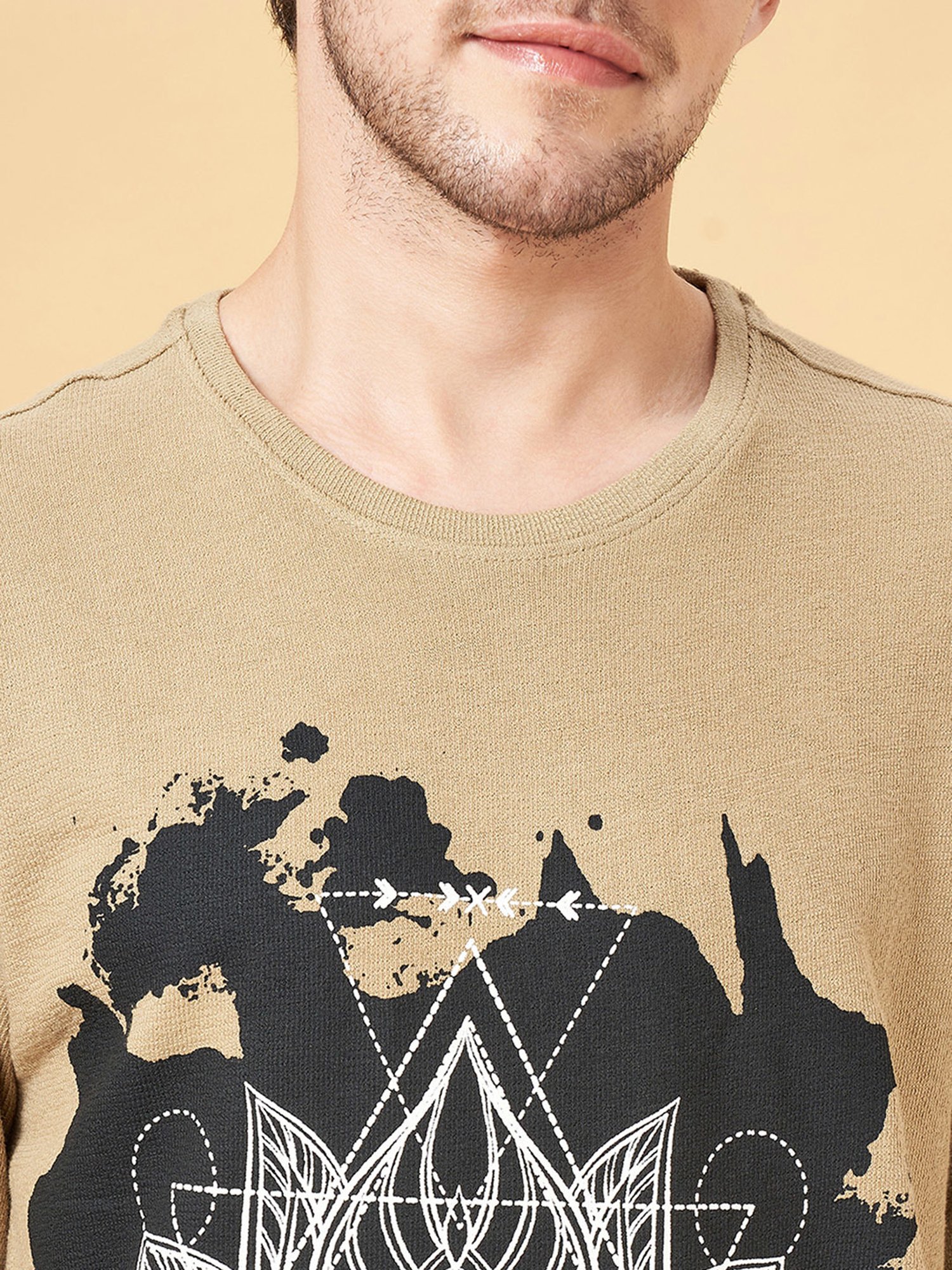 7 Alt by Pantaloons Brown Relaxed Fit Graphic Print Crew T-Shirt