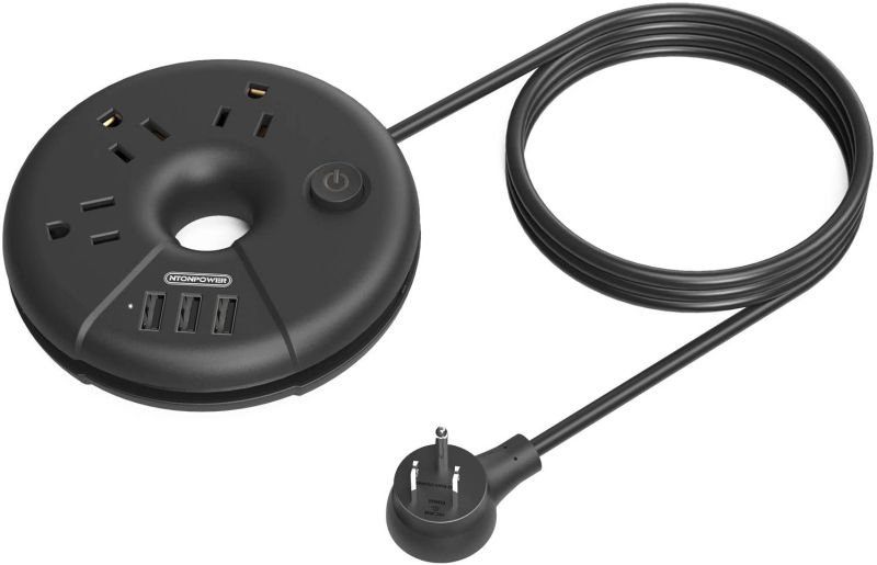 Power Strip with USB Travel Power Strip Flat Plug 10 ft Extra Long Extension Cord 3 Outlet 3 USB Desktop Charging Station Compact for Home Dorm Room Office Cruise Ship and Nightstand