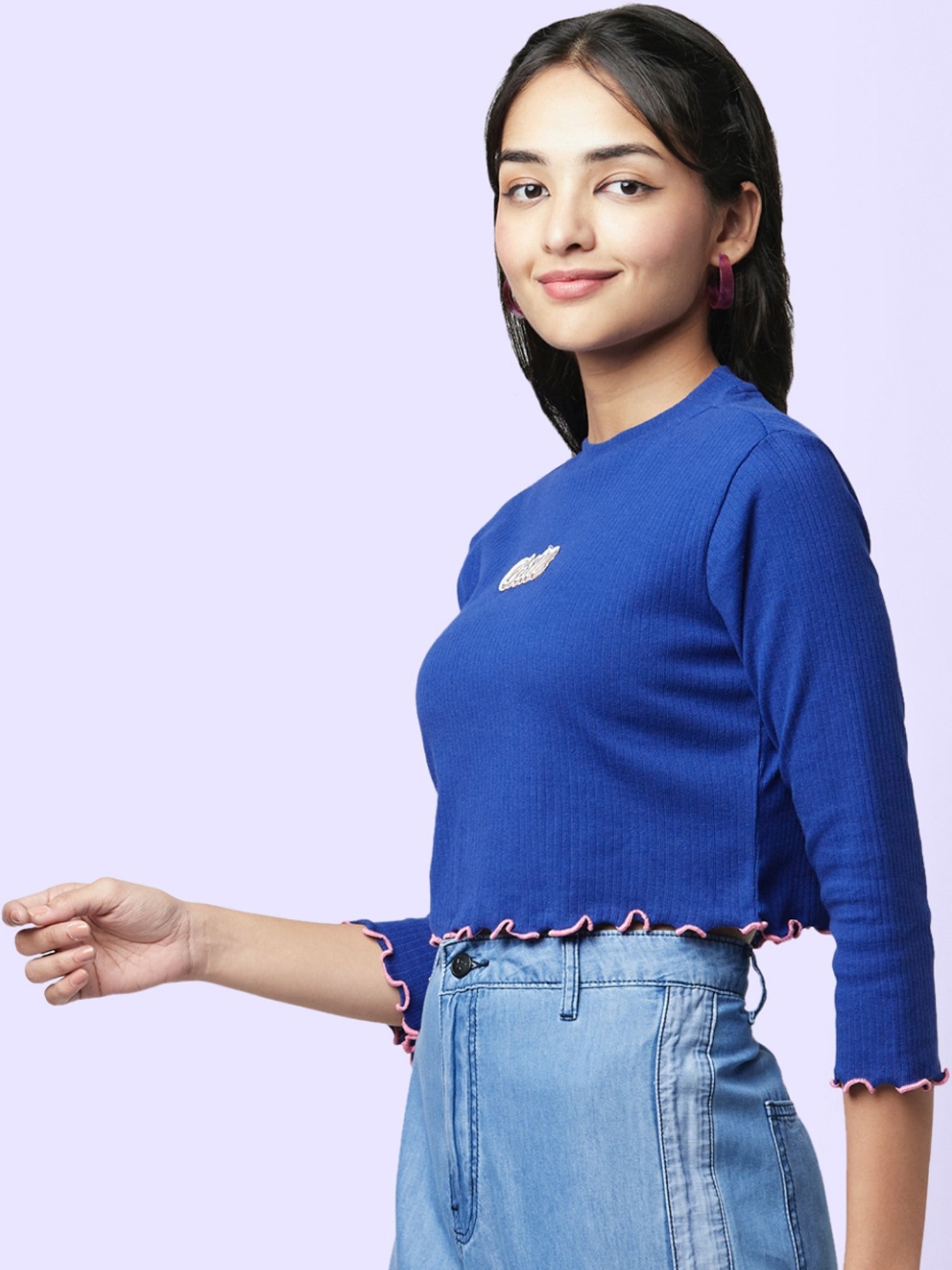 YU by Pantaloons Blue Printed Top