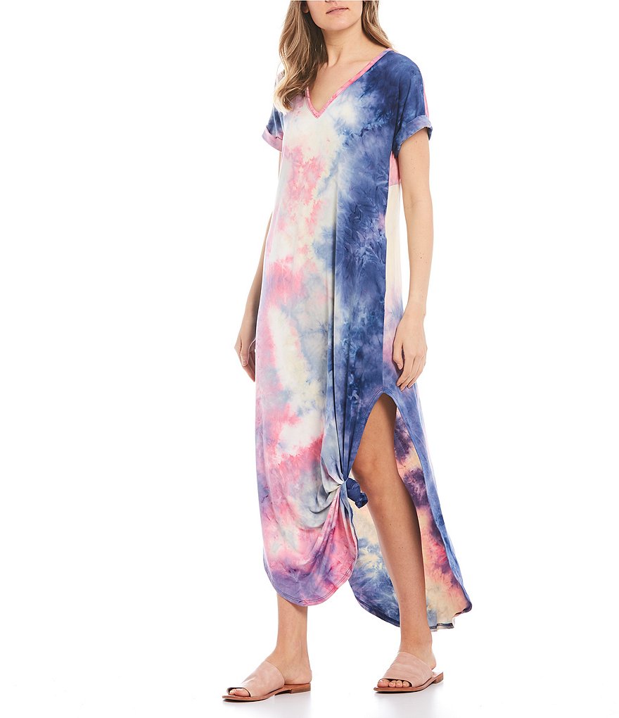 Stilletto's Tie Dye V-Neck T-Shirt Maxi Dress