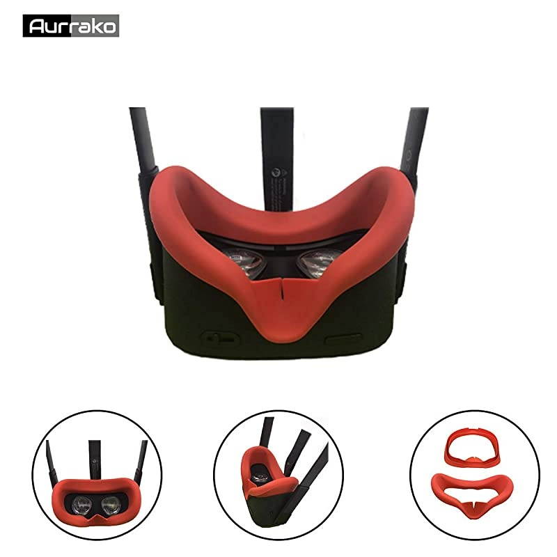 VR Face Silicone Cover Mask & Face Pad for Oculus Quest Face Cushion Cover Sweatproof Lightproof (Red)