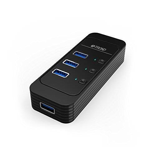 TROND D4 4-Port USB 3.0 Hub with Individual Power Switches, LED Indicators and 3.9 ft Detachable USB Cable