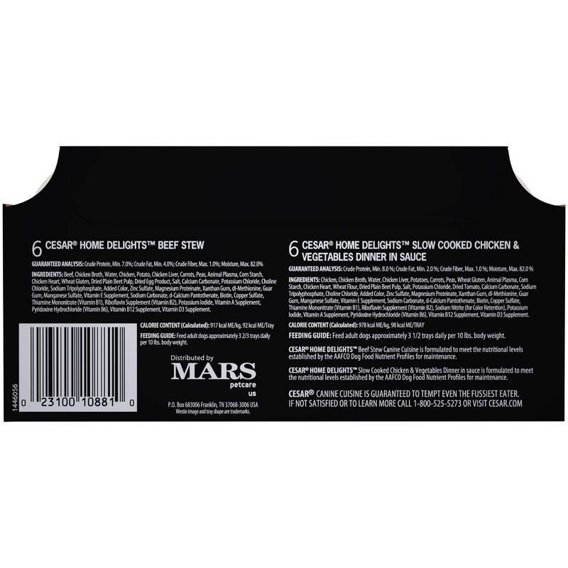 Cesar Home Delights Beef Stew & Chicken & Vegetables Dinner Wet Dog Food - 3.5oz/12ct Variety Pack