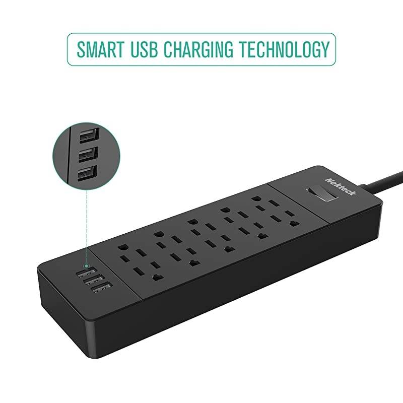 Power StripSurge Protector Flat Wall Plug with 10 AC Outlets 15W 3Port USB Charger for iPhone iPad Samsung Galaxys Nexus Tablets HTC M9 Motorola LG and More 48ft Cord 10AC 3 USB