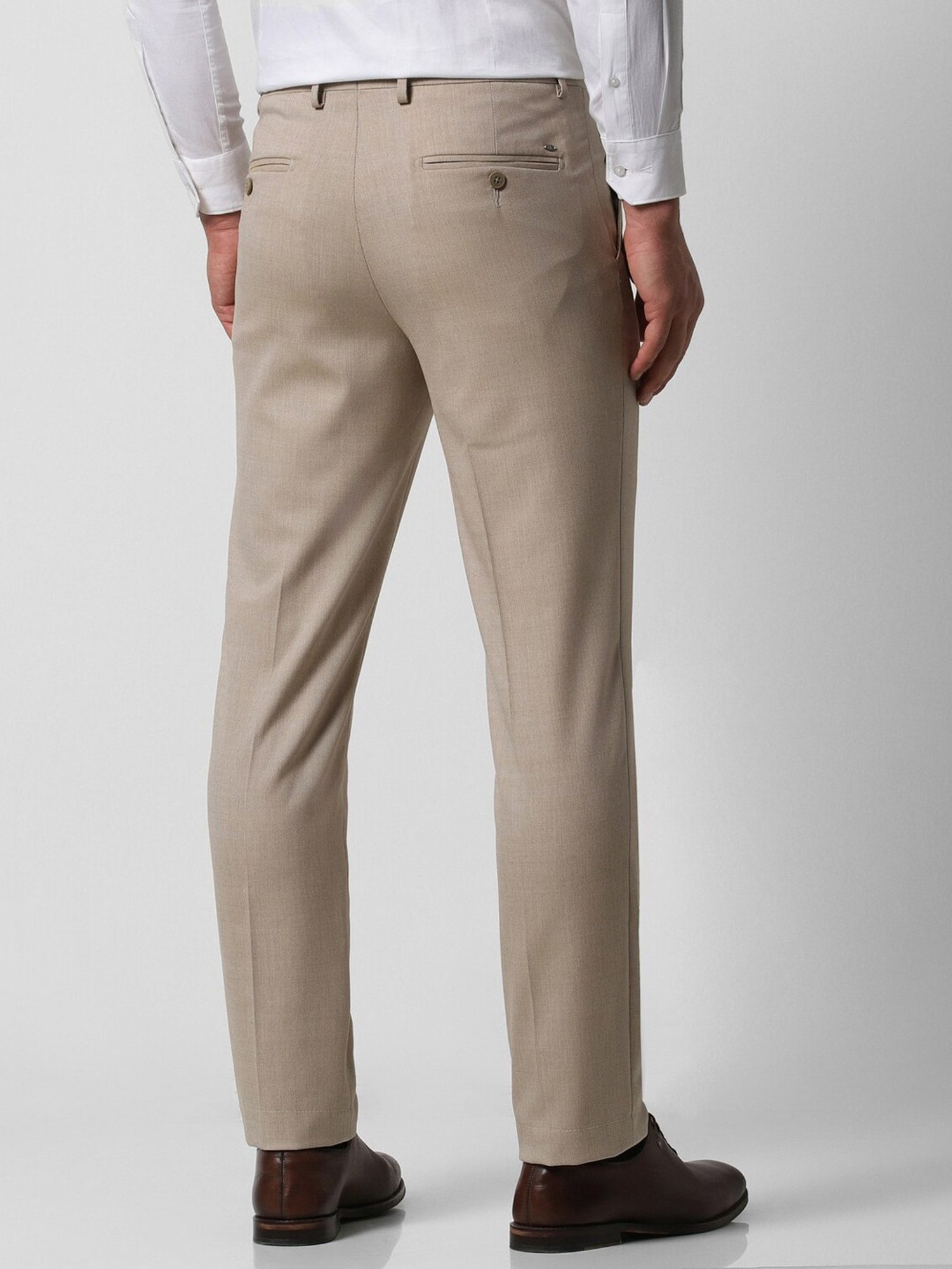 Van Heusen Beige Slim Fit Texture Trousers